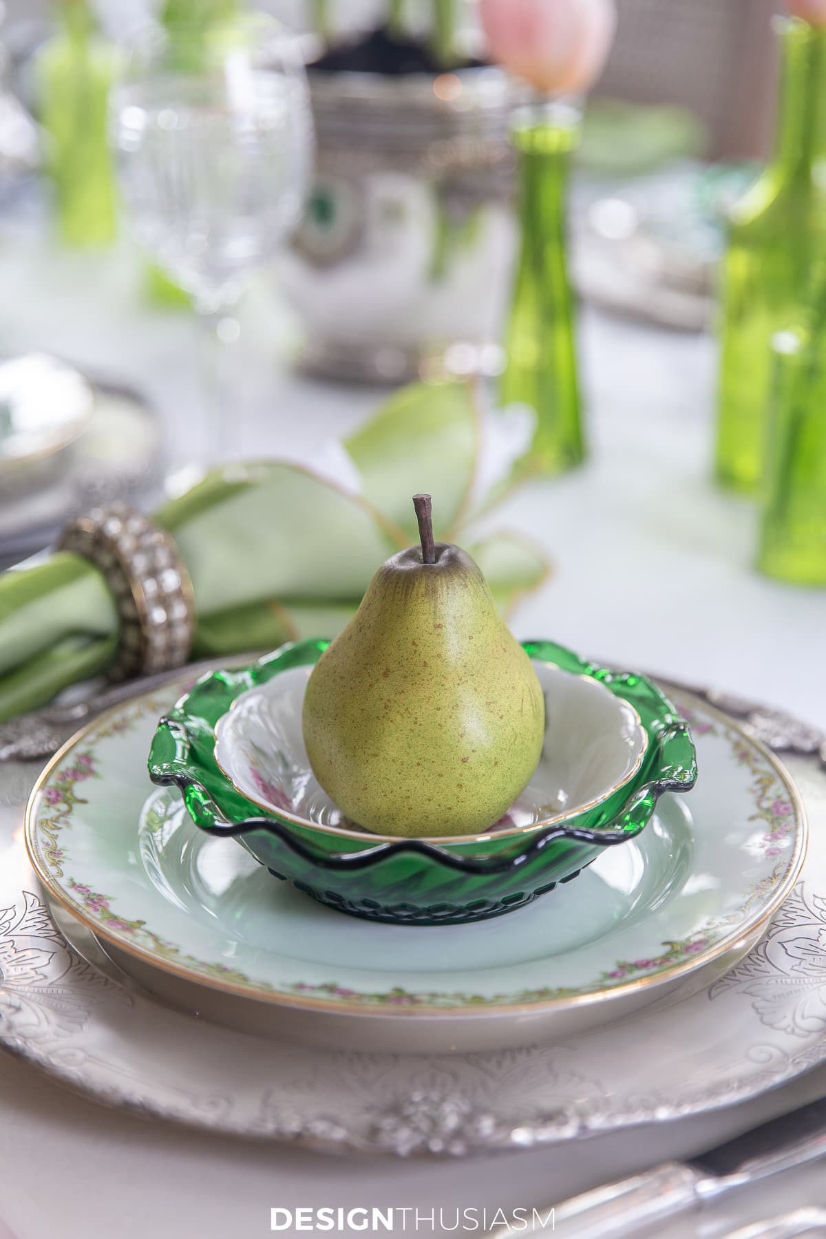 St. Pat's table plate stack with pears