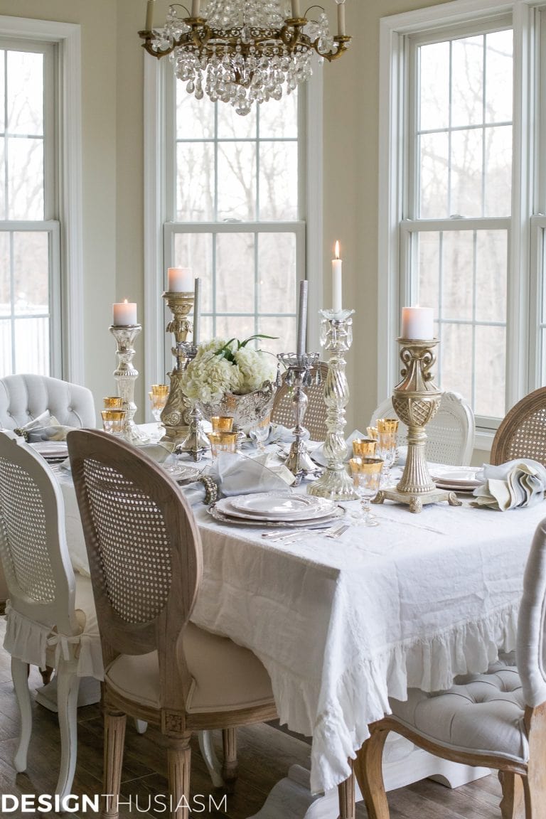 New Year's Day Brunch Table Setting Mixing Gold and Silver