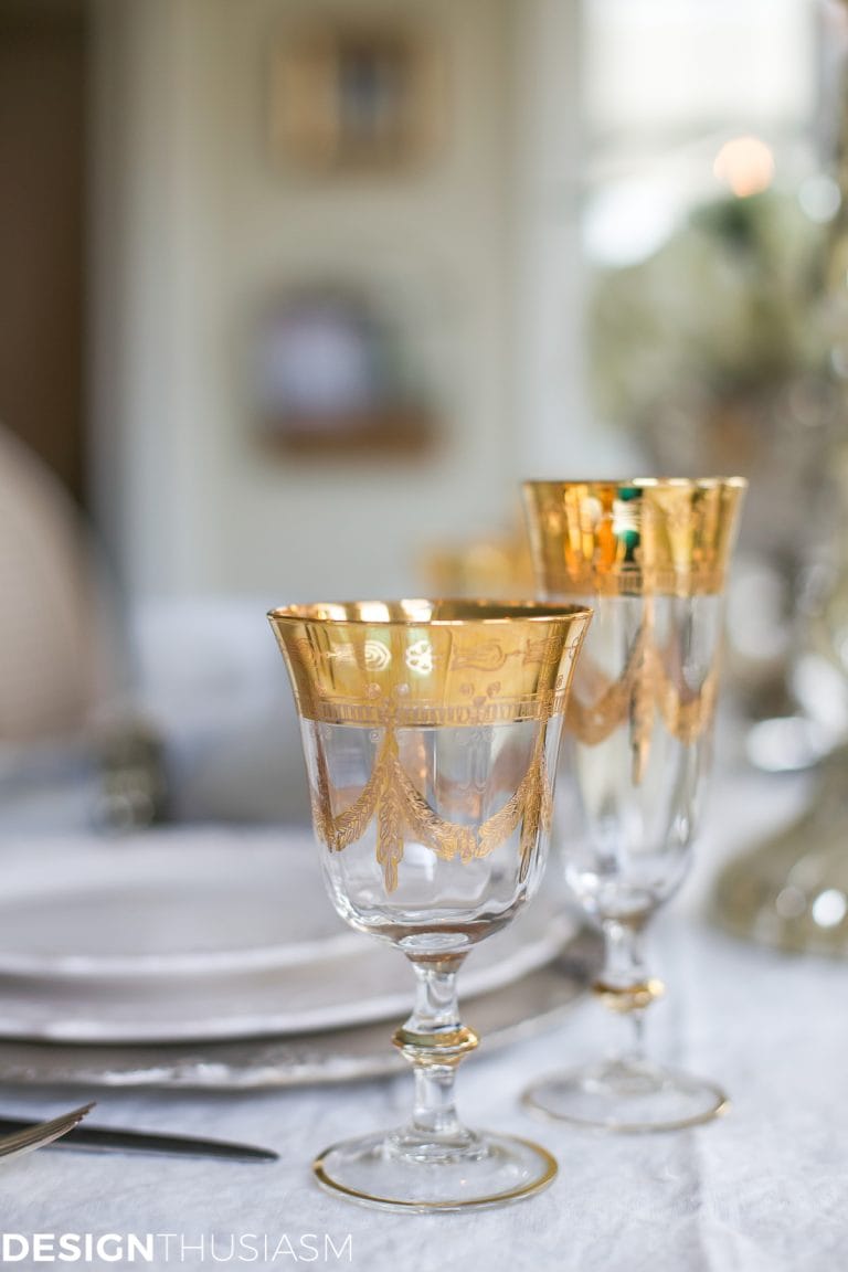 New Year's Day Brunch Table Setting Mixing Gold and Silver