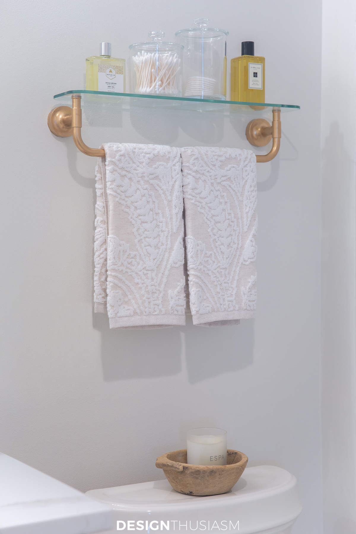 Bath remodel painted towel bar and shelf