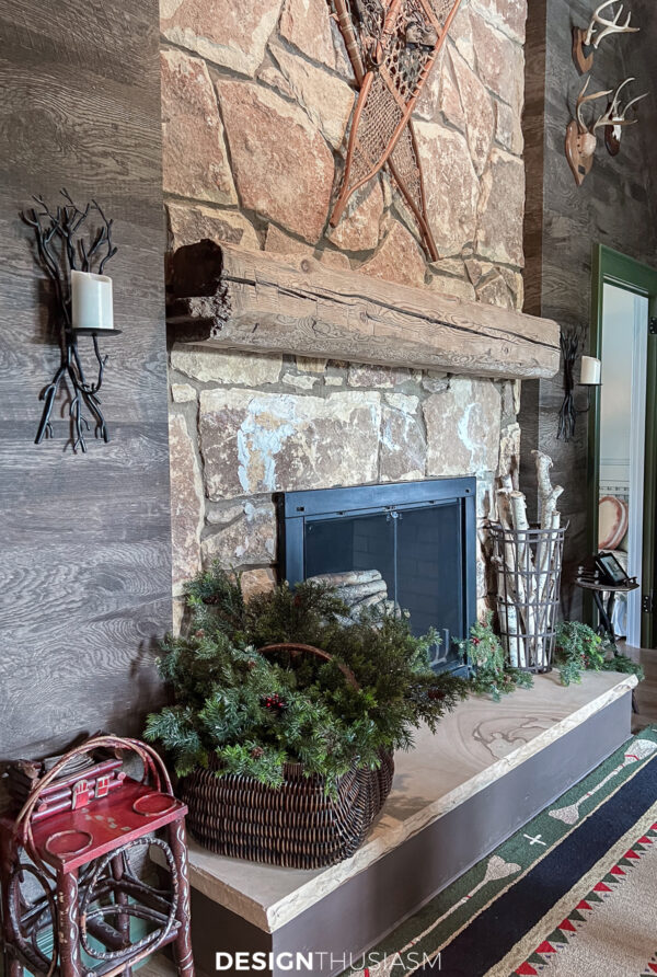 Majestic Yet Cozy Holiday Cabin with Rustic Christmas Decorations